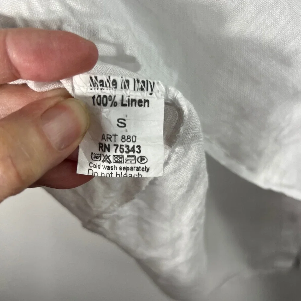 Terzo Millennio White 100% Linen High Low Button Back Top Made in Italy Small